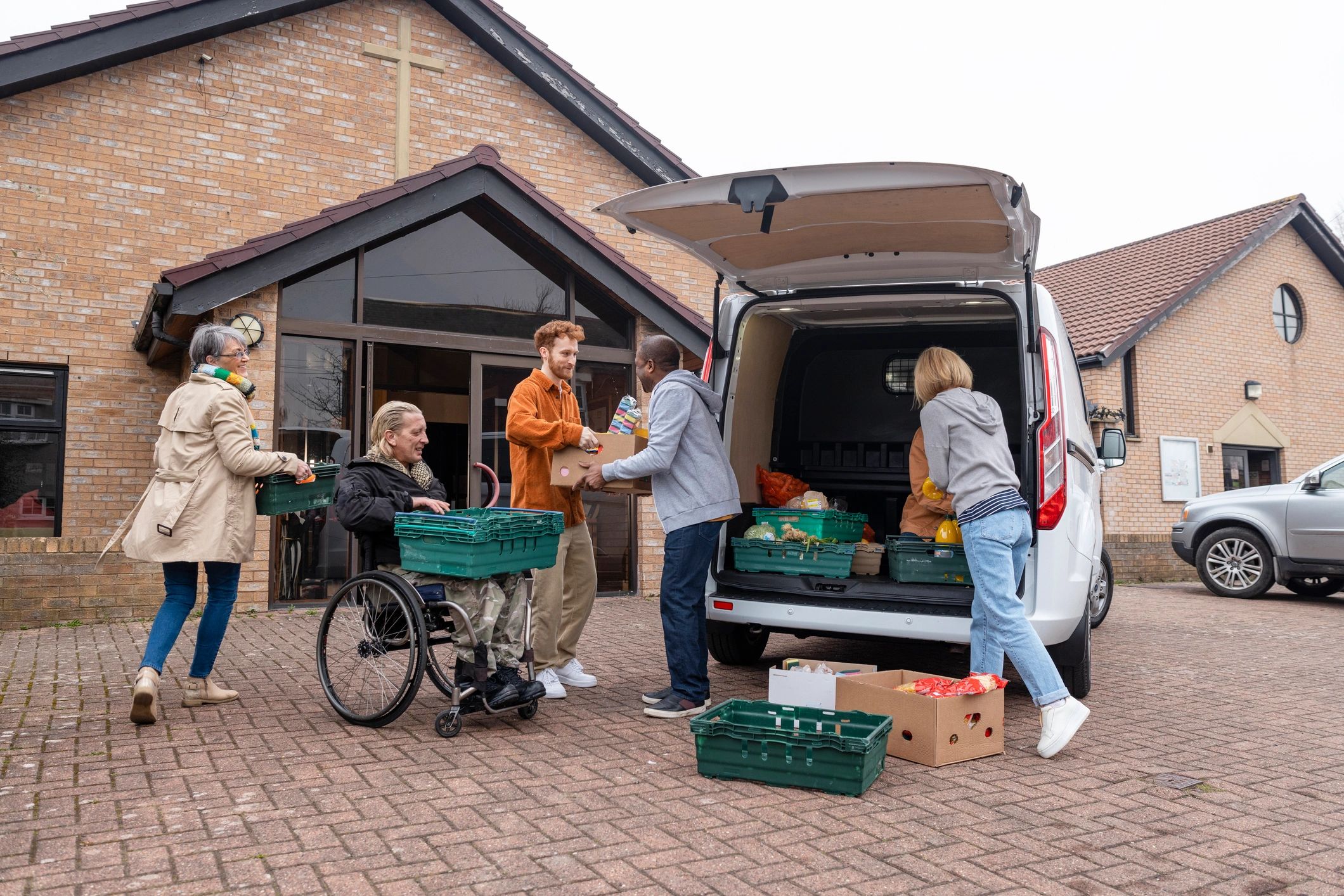 Volunteers working together to organize donations